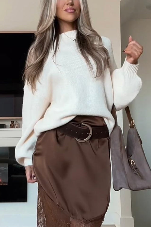 Febedress Drop Shoulder Lantern Long Sleeves Comfy Pullover Sweater