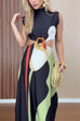Febedress Mockneck Sleeveless Cut Out Waist Printed Maxi Dress