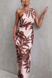 Tie Knot One Shoulder Sleeveless Floral Print Maxi Dress