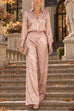 Febedress Lapel Long Sleeves Shirt High Rise Pocketed Straight Leg Pants Paisley Print Set (B)