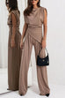 Febedress Ruched Asymmetrical Top and Wide Leg Pants Set