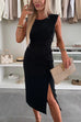 Febedress Crewneck Sleeveless Slit Bodycon Midi Dress