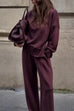 Febedress High Neck Side Zipper Up Sweatshirt and Wide Leg Pants Set