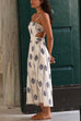 Febedress Spaghetti Strap Cut Out Waist Printed Midi Dress
