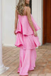 Febedress Adjustable Strap Ruffle Layered Satin Maxi Dress