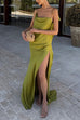 Febedress High Slit Back Drape Cascading Satin Maxi Cami Dress