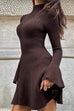 Febedress High Neck Long Sleeves Ribbed Knit Mini Sweater Dress