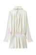 Febedress High Neck Long Sleeves Satin Mini Dress with Scarf