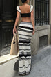 Febedress Striped V Neck Ruffle Crop Top and Bodycon Maxi Skirt Crochet Knit Set