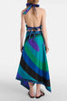 Febedress Printed Halter Tie Knot Backless Top and Irregular Hem Maxi Skirt Set