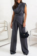 Febedress Ruched Asymmetrical Top and Wide Leg Pants Set