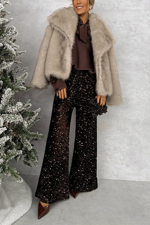 Febedress Collared Open Front Winter Faux Fur Coat