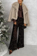 Febedress Collared Open Front Winter Faux Fur Coat