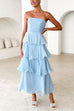 Febedress Strapless Empire Waist Ruffle Layered Maxi Dress