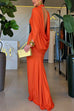 Febedress Mock Neck Cape Sleeve Draped Back Maxi Dress
