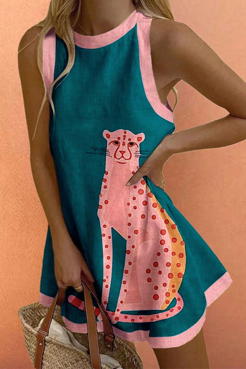 Febedress Crewneck Sleeveless Leopard Print Mini Dress