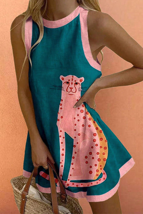 Febedress Crewneck Sleeveless Leopard Print Mini Dress