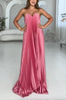 Strapless V Neck Pleated Swing Maxi Party Dress