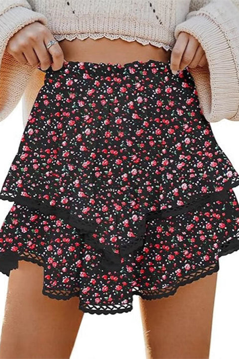 Febedress Elastic Waist Ruffle Layered Mini Skirt