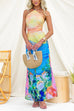 Halter Neck Backless Printed Maxi Dress