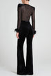 Febedress Feather Cuffs Bell Bottom Velvet Splice Jumpsuit