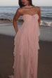 Febedress Sleeveless Open Back Ruffle Trim Slit Maxi Dress