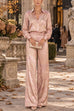 Febedress Lapel Long Sleeves Shirt High Rise Pocketed Straight Leg Pants Paisley Print Set (B)
