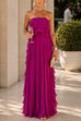 Febedress Strapless Tube Ruffle Pleated Swing Maxi Dress