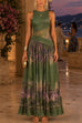 Febedress Crewneck Sleeveless Printed Flowy Maxi Dress