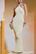 Febedress Halter Open Back Hollow Out Knit Bodycon Maxi Dress