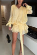 Febedress Lantern Long Sleeves Draped Ruffle Layered Mini Dress with Shorts