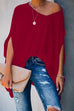 Febedress Loose V Neck Batwing Sleeve Solid T Shirt