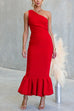 One Shoulder Sleeveless Ruffle Hem Bodycon Maxi Dress