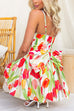 Watercolor Tulip Print Fit and Flare Mini Dress with Statement Back Bow