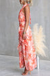 Halter V Neck Backless Floral Print Ruffle Slit Maxi Dress