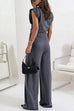 Febedress Ruched Asymmetrical Top and Wide Leg Pants Set