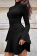 Febedress High Neck Long Sleeves Ribbed Knit Mini Sweater Dress