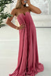 Strapless V Neck Pleated Swing Maxi Party Dress