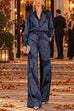 Febedress Lapel Long Sleeves Shirt High Rise Pocketed Straight Leg Pants Paisley Print Set (C)