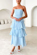 Febedress Strapless Empire Waist Ruffle Layered Maxi Dress