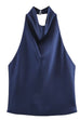 Febedress Chic Halter Cowl Neck Sleeveless Satin Top