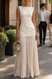 Boat Neck Sleeveless Splice Pleated Maxi Dress