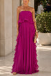 Febedress Elegant Strapless Tube Ruffle Pleated Maxi Dress