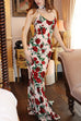 Febedress Spaghetti Strap Open Back Floral Print Maxi Dress