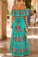 Febedress Off Shoulder Bow Waist Floral Print Ruffle Tiered Maxi Dress