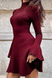 Febedress High Neck Long Sleeves Ribbed Knit Mini Sweater Dress