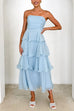 Febedress Strapless Empire Waist Ruffle Layered Maxi Dress