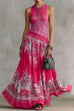 Febedress Crewneck Sleeveless Printed Flowy Maxi Dress