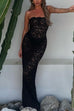 Febedress Strapless Lace Hollow Out Bodycon Maxi Dress