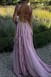 Febedress Sleeveless Open Back Ruffle Trim Slit Maxi Dress